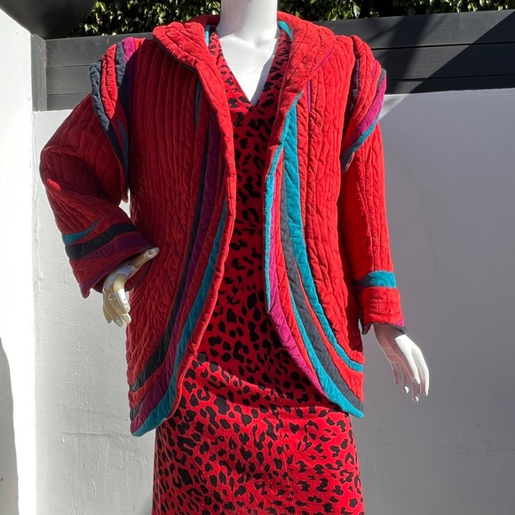80s Bob Mackie Red Quilt Suede Jacket - Picture 11 of 14